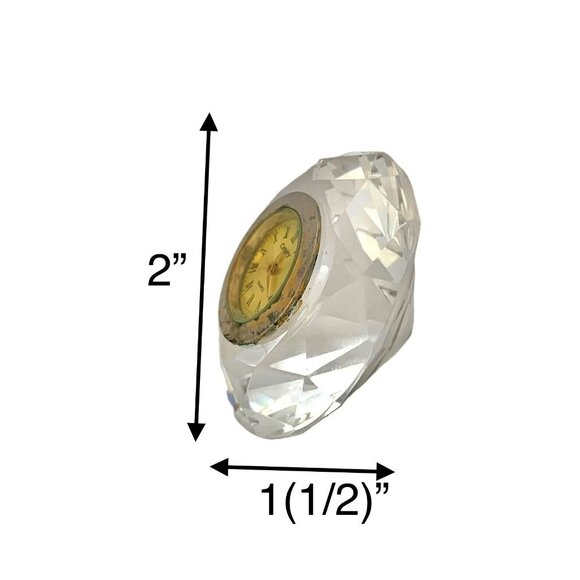 Desk Clock Crystal Cut Glass Paperweight Diamond Shape Vintage Elegant Gift - Picture 2 of 3